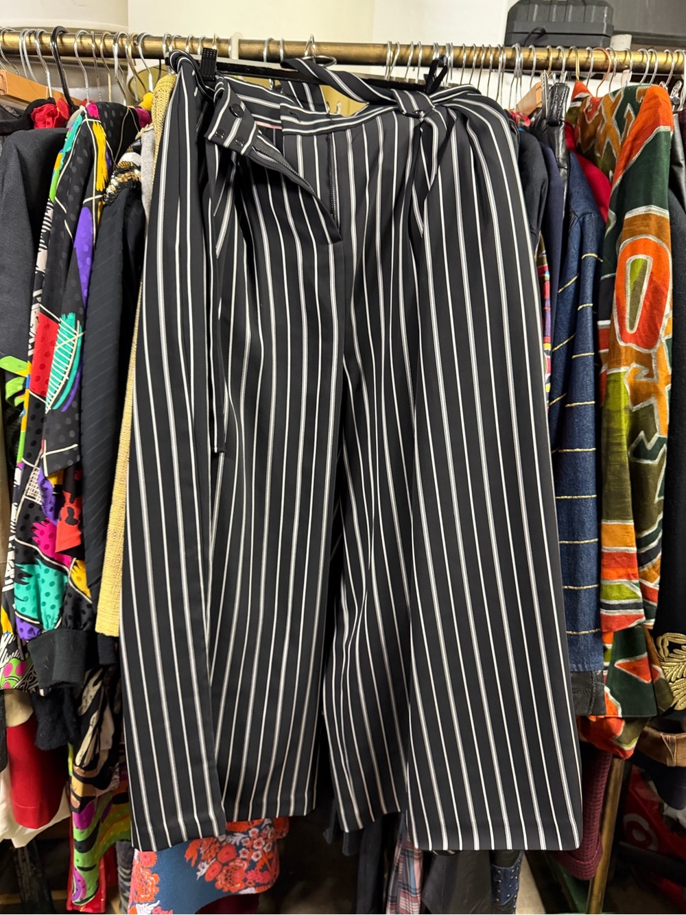 Ted Baker Black and White Vertical Stripe Wide-Leg Pants